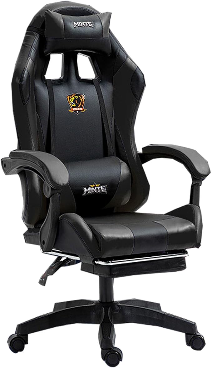 Gaming Chair with Footrest E-Sports Chair Live Broadcast Home Fashionable Reclining Lift Office Computer Dormitory Swivel Chair Ergonomic Racing Game Chair Latex Back Cushion Easy to Install Black