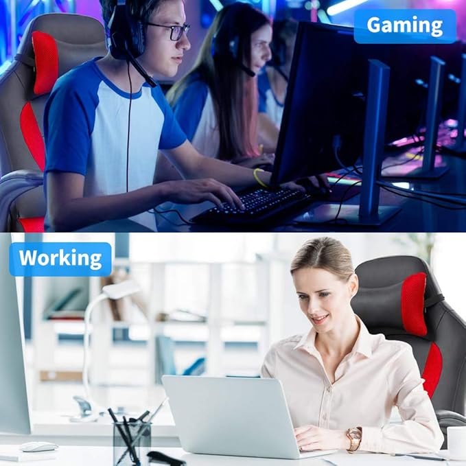 Meet perfect Gaming Chair Ergonomic Office Chair Desk Chair Leather Computer Chair Lumbar Support and Head Pillow Modern Executive Chair Adjustable Rolling Swivel Task Chair Home Office Chair Red