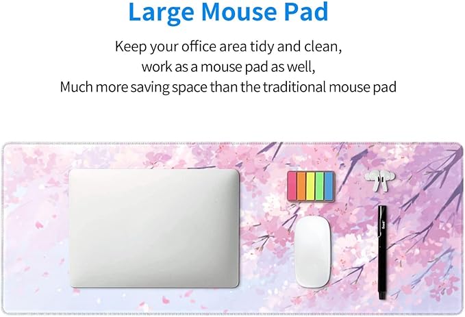Gaming Mouse Pad Floral Cherry Blossom Flower Non-Slip Rubber Base Extended Mousepad with Stitched Edges Keyboard Computer Laptop Mat for Gamer Desktop Office Home 31.5 x 11.8 in