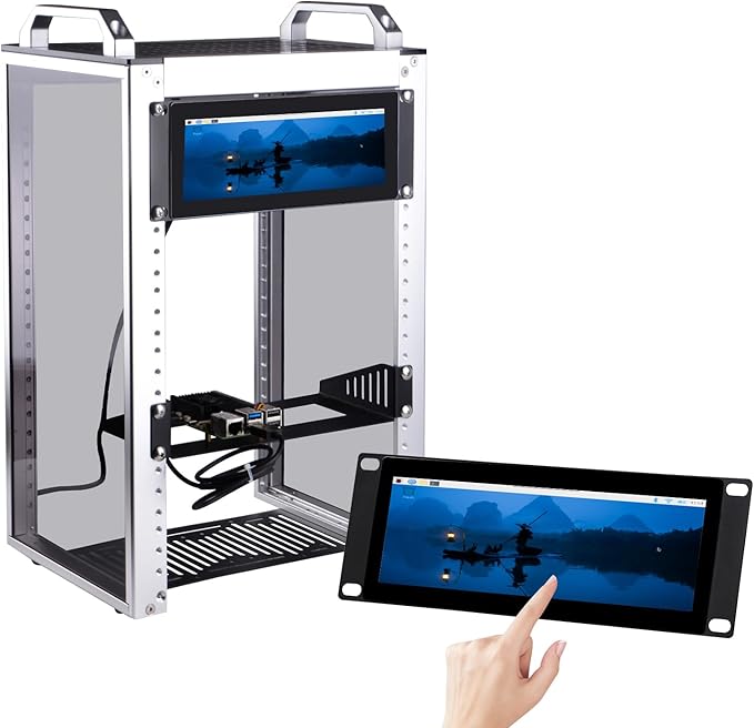 GeeekPi 7.84 inch 1280x400 LCD Touch Screen 2U Rack Mount Monitor for DeskPi RackMate T0/T1/T2/T0 Plus/T1 Plus/TL1 Server Cabinet
