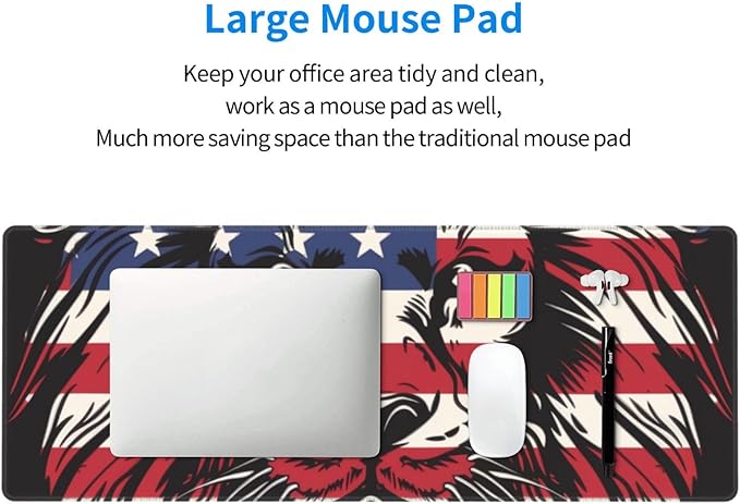 American Flag Lion Large Mouse Pad XL Extended Gaming Pad Waterproof Desk Mat for Desktop Keyboard Non Slip Mousepad for Office Game Home 32.15x11.8