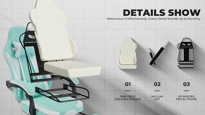 Gaming Chair with Adjustable Height &amp Headrest 300lb Ergonomic Swivel Chair with Massage Lumbar Support &amp Footrest for Adults (Green+Leather)