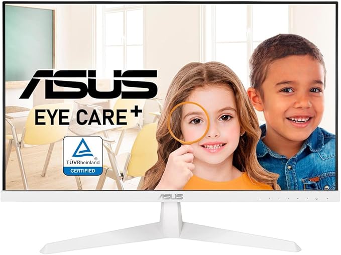 ASUS VY249HE-W 23.8” 1080P Monitor - White Full HD 75Hz IPS Adaptive-Sync/FreeSync Eye Care Plus Color Augmentation Rest Reminder HDMI VGA Frameless VESA Wall Mountable