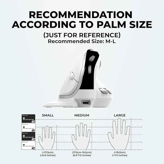 DELUX Seeker Ergonomic Mouse Wireless Vertical Mouse with OLED Screen 6 Buttons&ampThumb Wheel Function Silent Click Up to 7200DPI Programmable Rechargeable BT/2.4G/Wired RGB Light(M618XSD-Wh