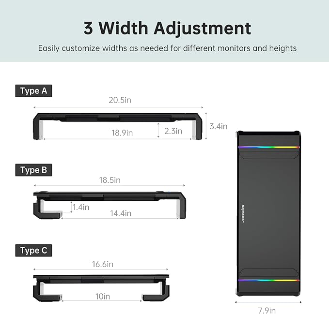 Heymaster Monitor Stand for Desk Gaming Monitor Riser with RGB Light Foldable Computer Monitor Stand Riser Desk Organizers and Accessories for Desktop Printer (Black)
