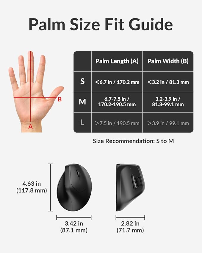 Keychron M5 8K Vertical Ergonomic Mouse Wireless 2.4 GHz/Bluetooth 5.3/Wired Computer Mice Rechargeable 5 Levels Up to 30K DPI with Programmable Buttons for Laptop macOS/Windows - Black