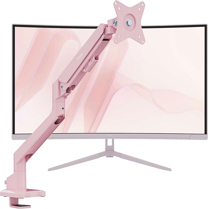 Pixio PXC279WAVE Pink 27 inch 300Hz Refresh Rate FHD 1080p Resolution 1650R Curve Fast VA Panel 1ms GTG Response Time HDR Curved Gaming Monitor and PS1S Wave Pink Single Monitor Arm