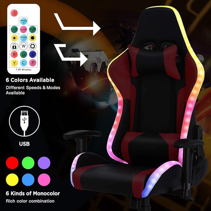 PC Computer Gaming ChairMusic Video Chair with Speakers and LED Lights Ergonomic Video Gamer Chair with Massage and Footrest Office Chair with Headrest and Lumbar SupportRacing Chair f