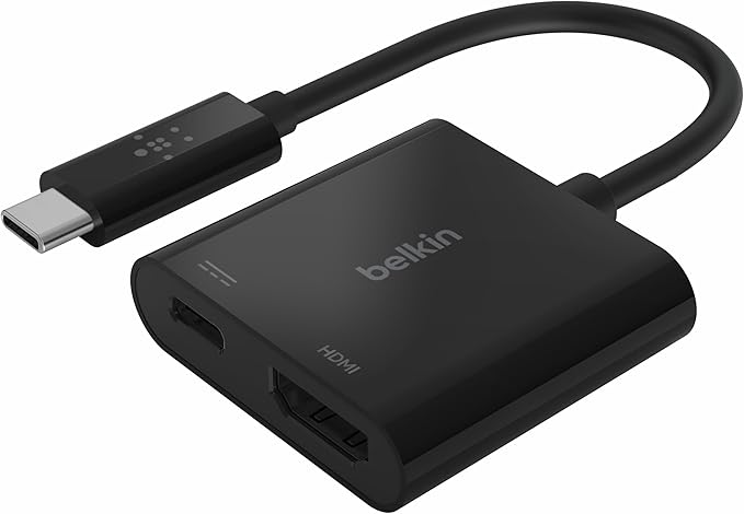 Belkin USB C to HDMI Adapter + USBC Charging Port to Charge While You Display Supports 4K UHD Video Passthrough Power up to 60W for Connected Devices Compatible with MacBook iPad Windows