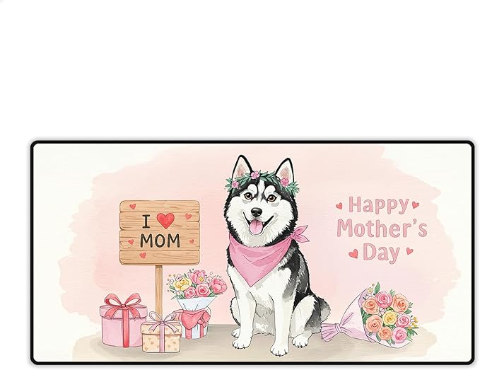 Happy Mother's Day Siberian Husky Love Dog Mom Heart Flower Desk Mat Full Keyboard Mouse Pad Husky Dog Lover Gifts Large Mousepad 12004