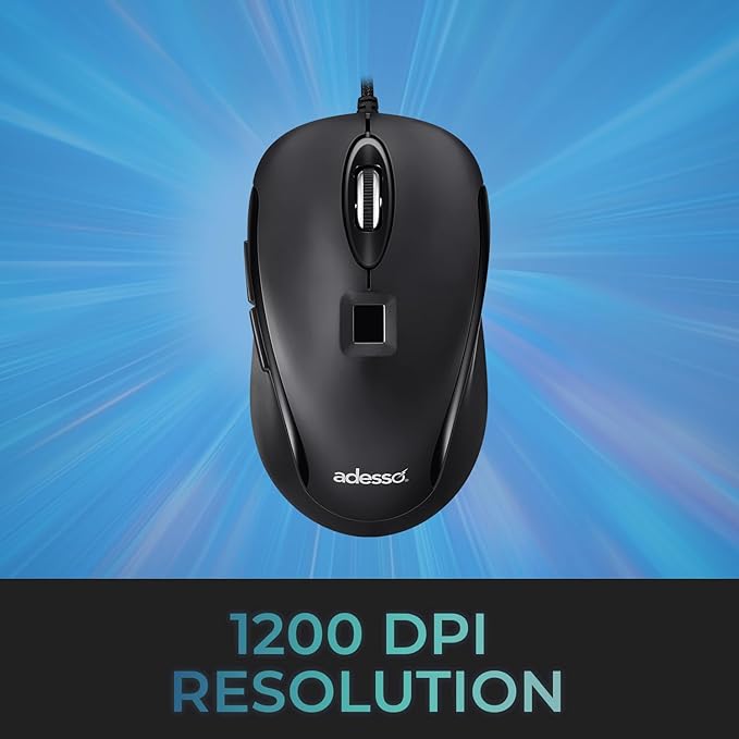 Adesso iMouse F1 Wired USB Mouse with Fingerprint Reader 1200 DPI AES 256 Encryption Biometric Security Windows Hello Compatible TAA Compliant Made in Taiwan