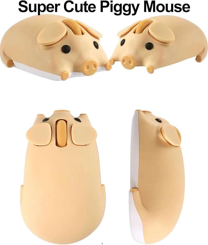 Wireless Mouse Cute Pig Design Bluetooth Dual Mode Portable Compact Lightweight Silent Optical Kawaii Mice for PC Laptop Computer Tablet Macbook Pro/Air Kids Girls Student School Office Gift Yellow