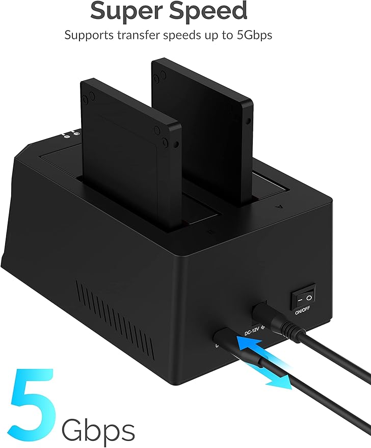 SABRENT USB Type C SATA 2.5” &amp 3.5” Dual Bay Hard Drive Docking Station | Offline Cloning | Up to 5Gbps | Tool Free Installation (EC-CH2B)