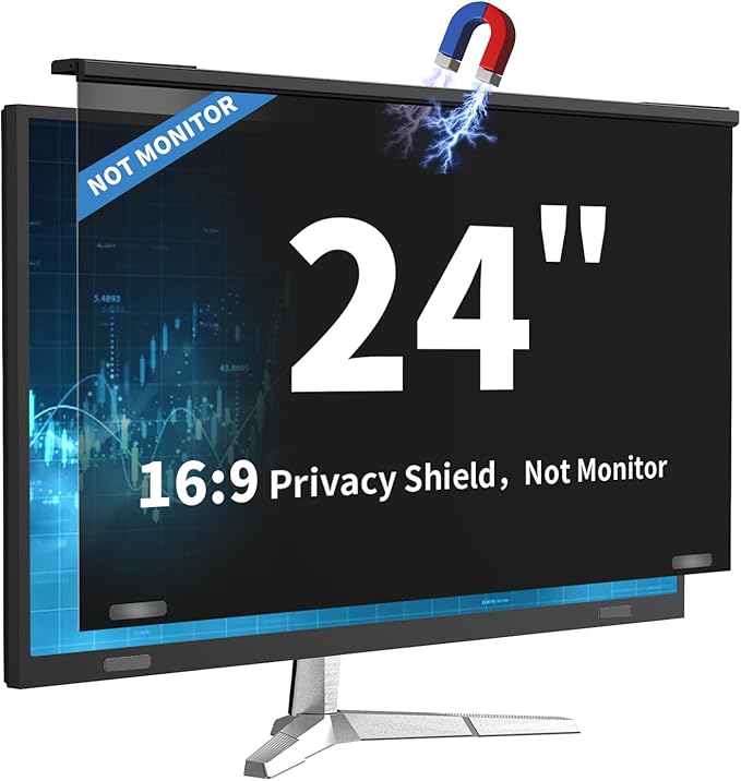 24 Inch Magnetic Privacy Screen for Monitor Ultra-Thin Anti-Spy Computer Monitor Filter with Blue Light Reduction Anti-Glare &amp Easy Installation 16:9 FHD Compatible with 24-Inch Desktop
