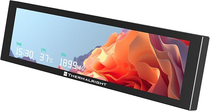 Thermalright Trofeo Vision 9.16 LCD Black 9.16-inch Full-Color LCD Magnetic Display Screen 1920x480 Resolution Easy to InstallMaster CPU/GPU Temperature(Black)