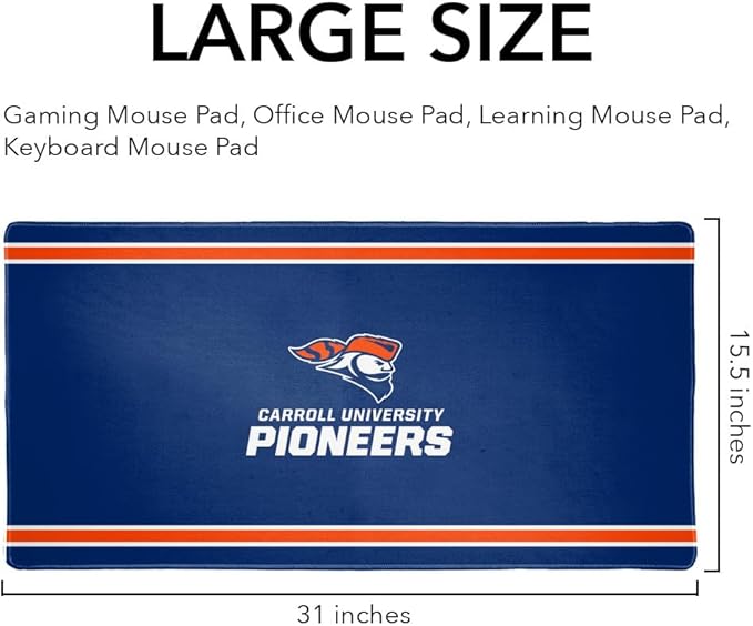 Carroll University Pioneers Primary Logo Stripes Large Gaming Mouse Pad Desk Mat with Stitched Edges Non-Slip Base for Gamer Home and Office 31.5 x 15.7