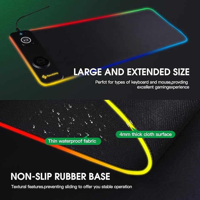 M15WR Wireless Charging RGB Gaming Desk Mat/Mouse pad 3 in 1 Wireless Charging 15 RGB Light Modes (Sound Pickup Mode Power Failure Memory Function) 31.49 x 11.81 Non-Slip Rubber Base