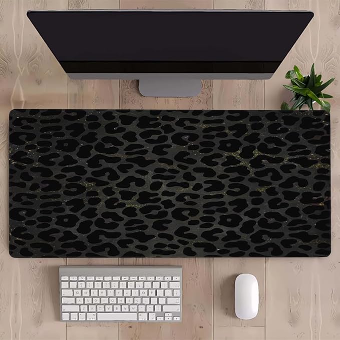 Black Galaxy Leopard Cheetah Large Mouse Pad Gaming Mousepad Desk Mat for Desktop Computer Keyboard Waterproof Mouse Mat Desk Pad with Non-Slip Base for Game School Office Home 35.4 x 15.7