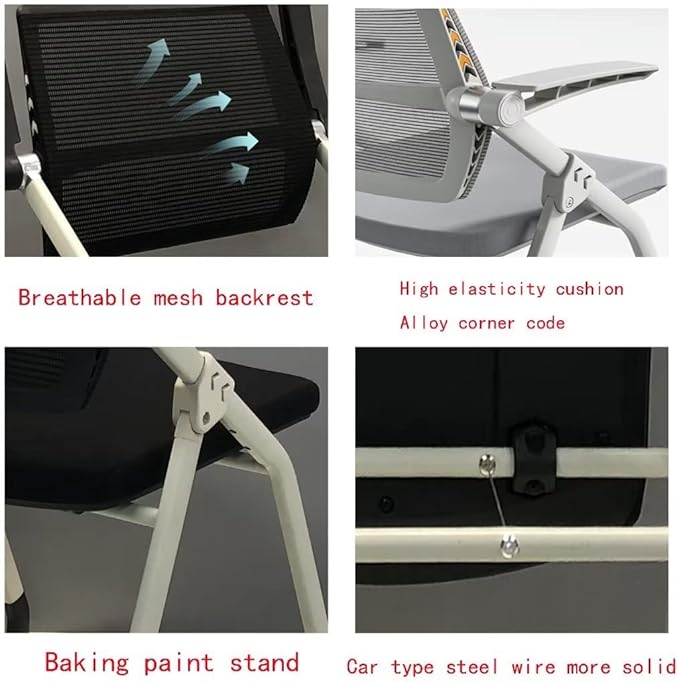【2 Pack】 Comfortable Home Office Foldable Office ChairFolding Chair with Wheels Desk Chairs for Bedroom with Padded Seats Small SpacesGaming Ergonomic Foldable armrest360 Degree RotationBlack