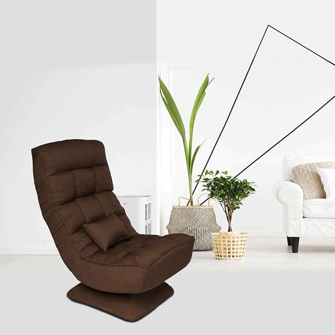 Folding 360-Degree Swivel Floor Chair4 Position Adjustable Gaming Chair Lounge Chair Desk Gamer Chair Used for TV Reading Home Office Teens Adults (Brown Color)