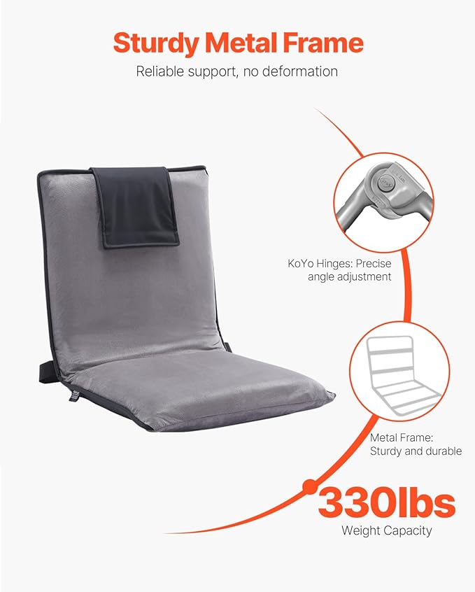 VEVOR Floor Chair 6-Position Adjustable Meditation Chair with Back Support Folding Sofa Chair for Reading TV Watching and Gaming Portable Floor Seat Lounge Sofa Chair for Kids Teens Adults Gray