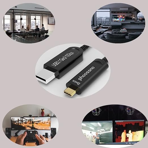 phoossno UL CMP Plenum Rated USB A to C Fiber Optical 3.1 Cable 10Gbps 33FT Compatible with Microsoft Azure Logitech Camera Aver&ampVaddio&ampBarco ClickShare Touch Screen Kinect Intel RealSense