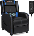 Goplus Massage Gaming Recliner Chair Racing Style PU Leather Single Recliner Sofa with Footrest Adjustable Modern Living Room Recliners Ergonomic Home Theater Recliner Seat (Blue)