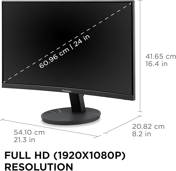 ViewSonic VA2416C 24 Full HD 1080p Frameless Curved Monitor with Variable Refresh Rate Eye Care HDMI and DisplayPort Inputs for Home and Office (Renewed)