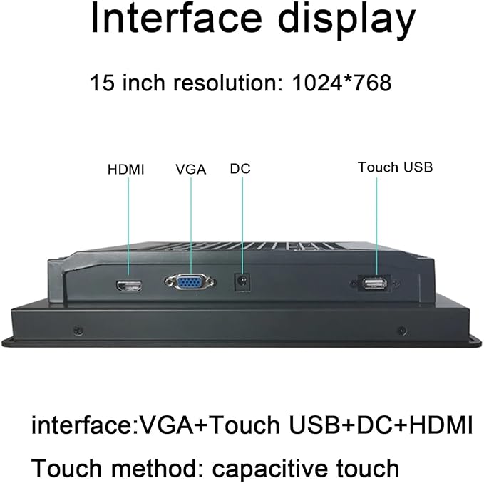 1pc 15 Inch Embedded Industrial Mini Monitor for Computer Display with Capacitive Touch Screen USB HDMI Interface 1024 * 768(15 inch HDMI VGA)