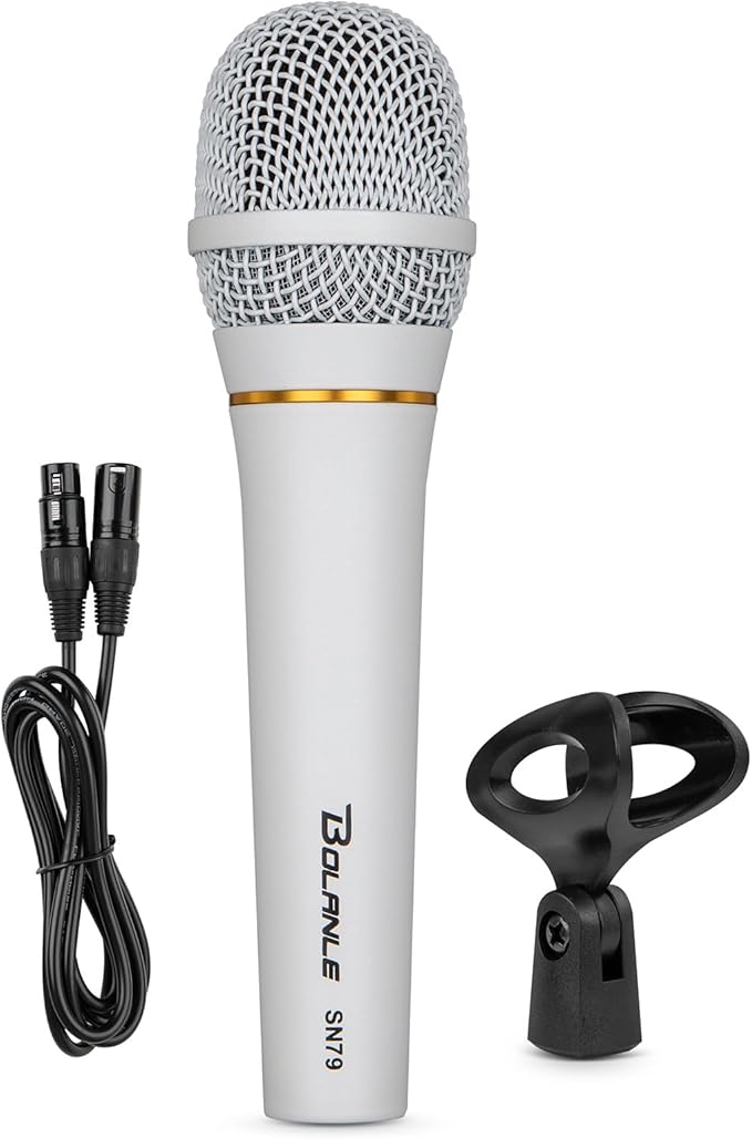 Bolanle Dynamic Vocal Microphone with Shock-Mounted CartridgeSteel Mesh Grille and Integral Pop FilterIdeally Suited for SpeakersKaraoke Singing MachineAmpMixer