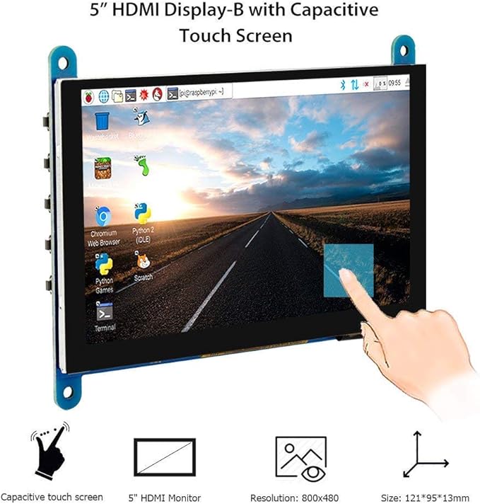 ELECROW 5 Inch Touch Screen Monitor for Raspberry Pi - 800×480 Mini Monitor Touchscreen LCD Display Compatible with Raspberry Pi 5/4/3B+/3B BB Black Banana Pi Jetson Nano Windows PC