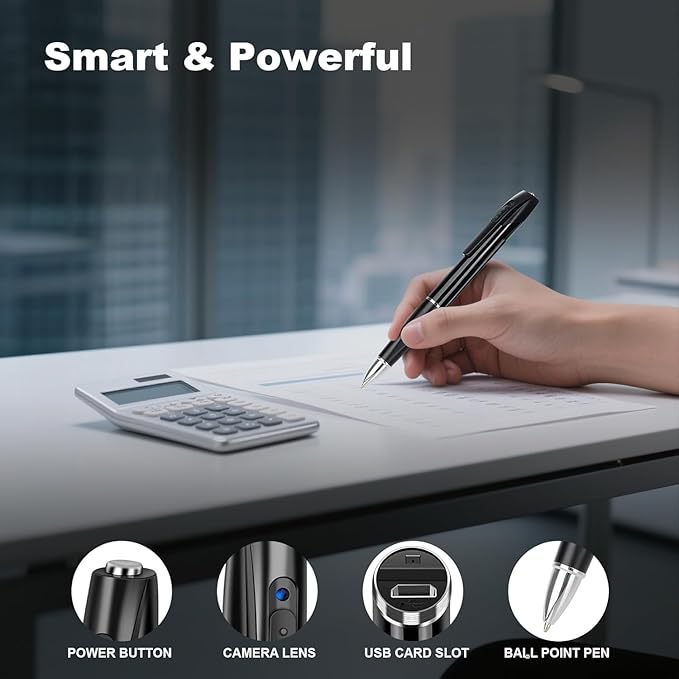 Mini Camera Pen 1080P HD Security Camera 64GB Storage 150 Mins Use USB Charging Pocket Cam 5 Refills