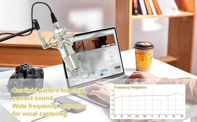 XLR Condenser Microphone Recording Microphone for PC Computer Home Studio Cardioid Podcast Mic Kit for Streaming ASMR YouTube Voice-Over Gaming Vocal (Silver)