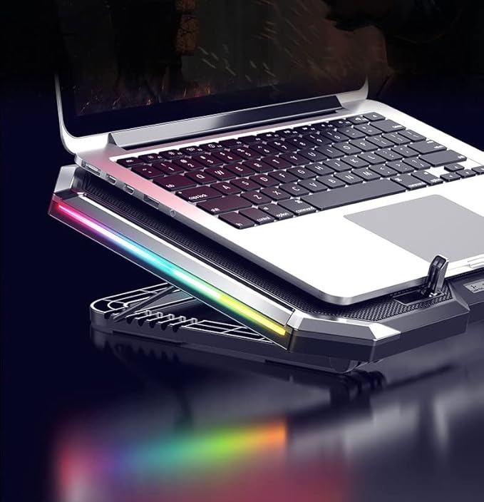 Laptop Cooling Pad RGB Notebook Cooler Laptop Fan Stand Adjustable Height with 6 Quiet Fans and Phone Holder Computer Chill Mat for 18 Inch Laptops - LED Light