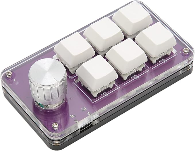 Vikye One Handed Mechanical Gaming Keyboard 6 Keys Single Hand Mechanical Keyboard Programmable Keyboard with Knob for Gaming Office (Transparent)