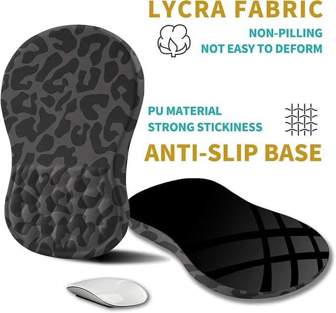 Hokafenle Ergonomic Mouse Pad Wrist Support Wrist Rest Mousepad for Carpal Tunnel Pain Relief with Integrated Memory Foam Slope Massage Bulge (11.8x7.9 inchBlack Leopard