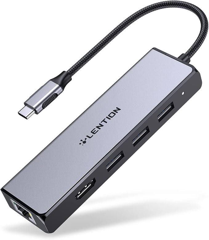 LENTION USB C Hub with 1000M Gigabit Ethernet Adapter 4K HDMI Display 3xUSB-A 3.0 Ports for MacBook Pro/Air/Neo Dell Lenovo HP Laptops and More Stable Driver Certified (C25 Space Gray)