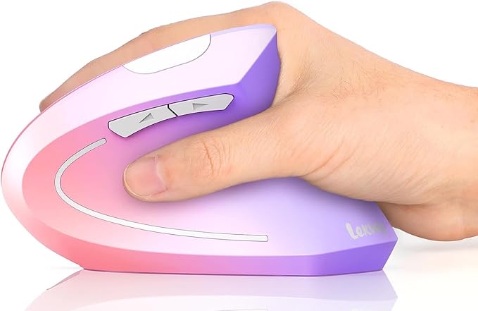 Lekvey Ergonomic Mouse Vertical Wireless Mouse Rechargeable 2.4 GHz Optical Carpal Tunnel Mouse : 800/1200/1600 DPI 6 Buttons for Laptop PC Mac Computer Desktop Notebook etc Pink to Purple
