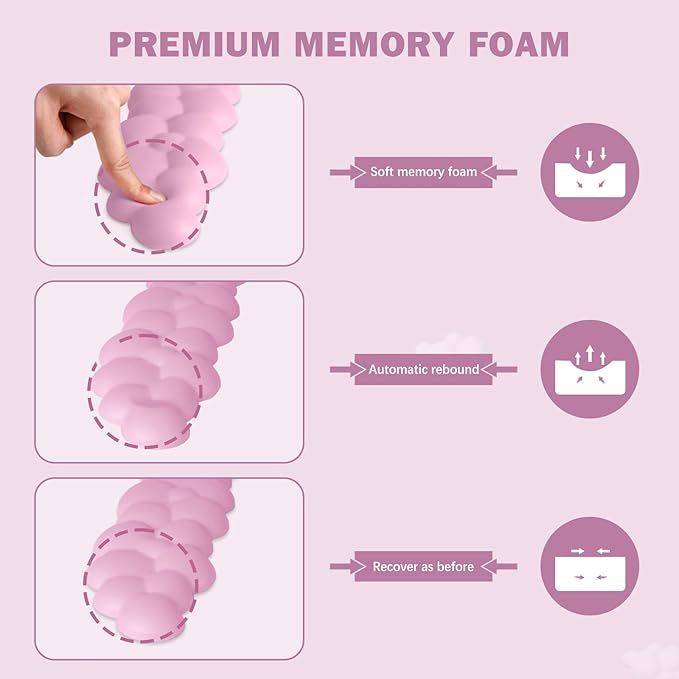 Cloud Keyboard Wrist Rest and Mouse Pad with Wrist Support Set Ergonomic PU Leather Mouse Pads Pain Relief Memory Foam Non-Slip Mousepad for ComputerLaptopPink