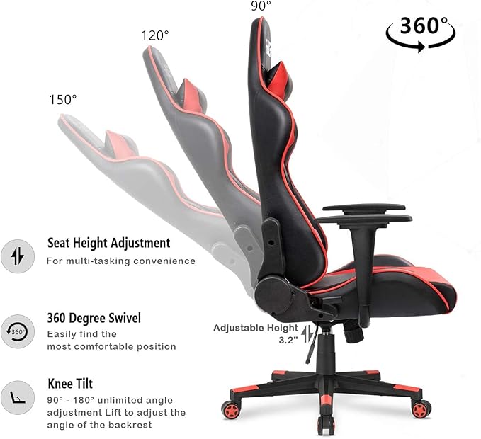 WANYE Gaming/Office/Office Chair with Rocking Function Gaming Chair Height-Adjustable Swivel Chair Chair Black-red red