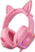 ZIUMIER Gaming Headset with Detachable Cat Ears Compatible with PS4 PS5 Xbox One PC Laptop Over-Ear Headphones with LED Light Noise Canceling Mic Stereo Surround Sound (Pink Cat)