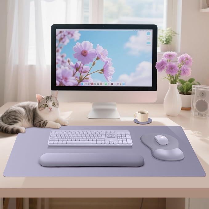 4-in-1 Large Gaming Mouse Pad Keyboard Wrist Rest Pad &amp Wrist Support Mousepad Set Extended Desk Pad Waterproof Desk Mat Protector for Home Office Decor Study Game 35.4×15.7 Inches I Noble Purpl