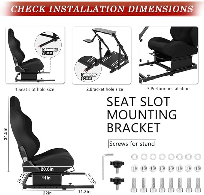 Racing Rear Seat Stand for Steering Wheel Mount to Expand into Gaming Simulator Cockpit with Black Double Locking Slides Ergonomic Breathable Driving Race Chair Fit for Marada Minneer