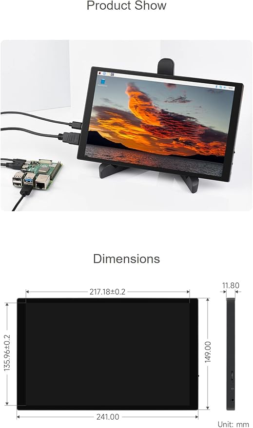 10.1inch 1280×800 IPS Capacitive Touch Display for Raspberry Pi 5/4B/3B/Zero/Zero W/Zero 2W/Pico/Pico W/Pico WH Jetson Nano VisionFive2 PC and Smartphone (10.1HP-CAPLCD Monitor)