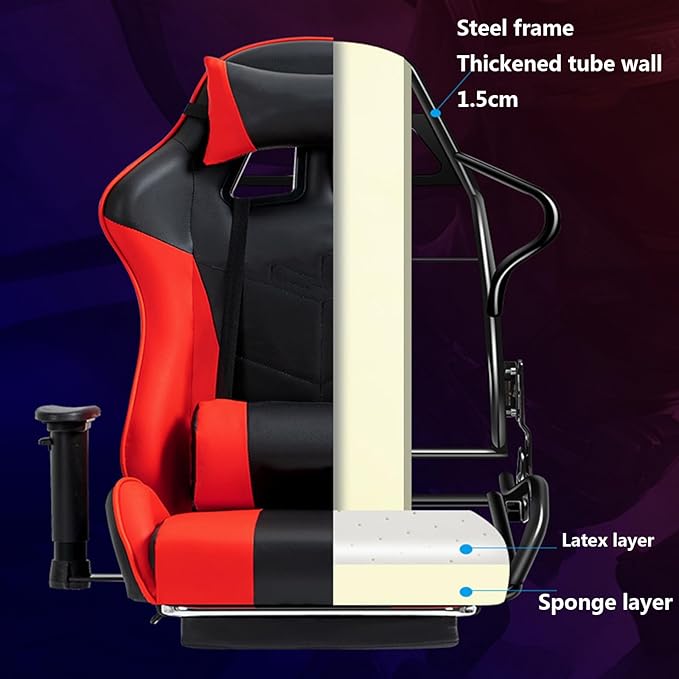 Gaming Chair Computer Chair with Footrest and Lumbar Support Height Adjustable Office Chair High-back Ergonomic Video Game Chairs with Swivel Seat and Headrest for Office Or GamingOne Size Black