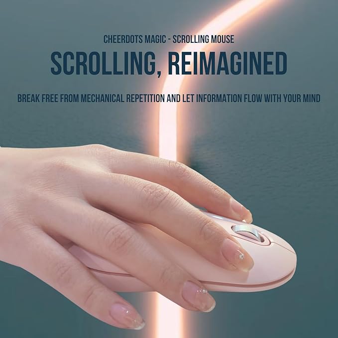 Wireless Mouse Magic Scrolling Mouse with Precision Metal Touch Wheel Dual-Mode Inertial Flick &amp Auto-Pilot Scroll 2.4GHz USB-A Receiver Single AA Battery for PC Mac Laptop Chromebook. (Wh