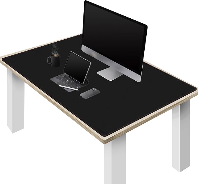 ZORESYN Large PU Leather Desk Mat Black 51.2x27.6 Inches Waterproof Gaming Mouse Pad with Non-Slip Suede Base Office Desk Protector &amp Writing Surface for Home