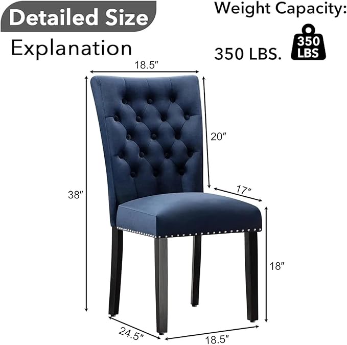 Adjustable Office Computer Chair with Armrest 1pcs Blue Velvet Upholstered Tufted Button Backrest Solid Wood Frame Dining Room Chair