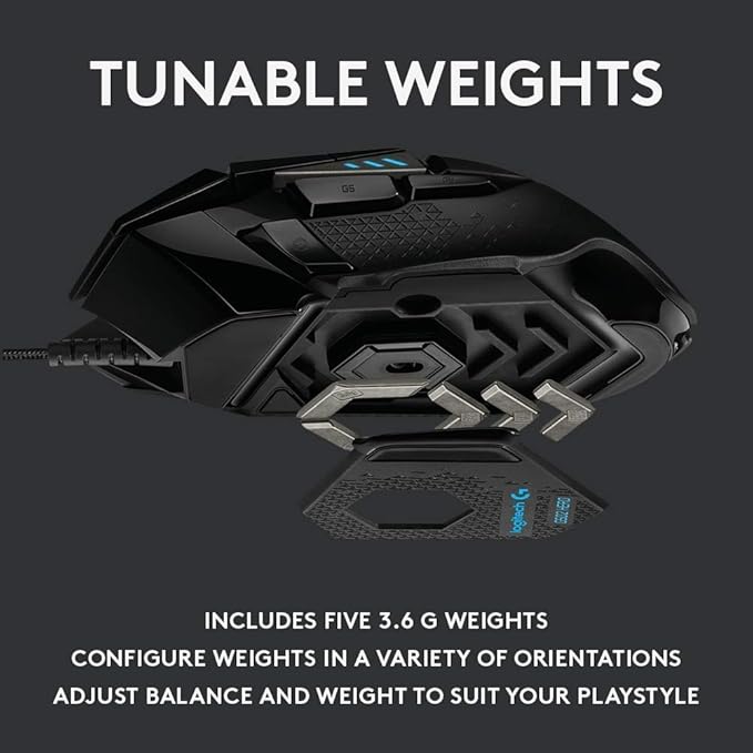 Logitech G502 HERO High Performance Wired Gaming Mouse HERO 25K Sensor 25600 DPI RGB Adjustable Weights 11 Programmable Buttons On-Board Memory PC / Mac (Renewed)