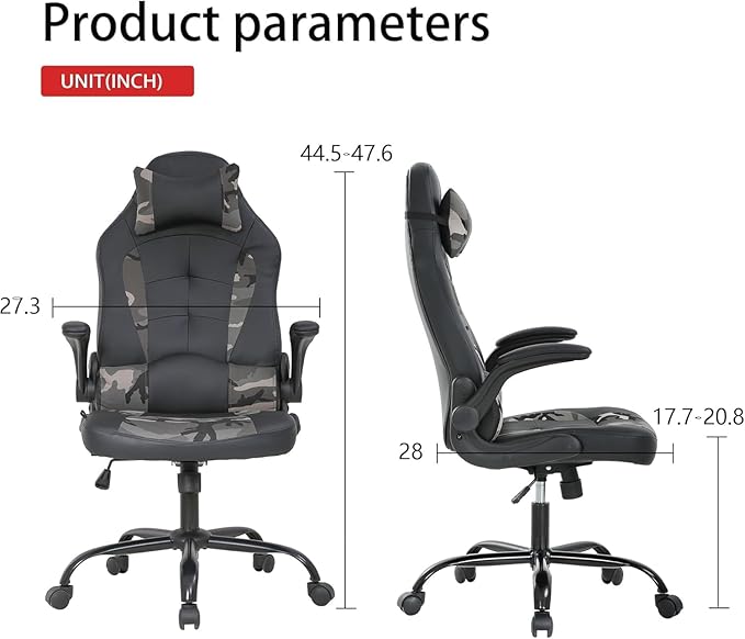 PC Gaming Chair Home Office Computer Chairs Rcline Racing Game Chair with Adjustable Headrest and Armrest High Bakc Desk Chairs Swivel Task Rolling Chair Camo